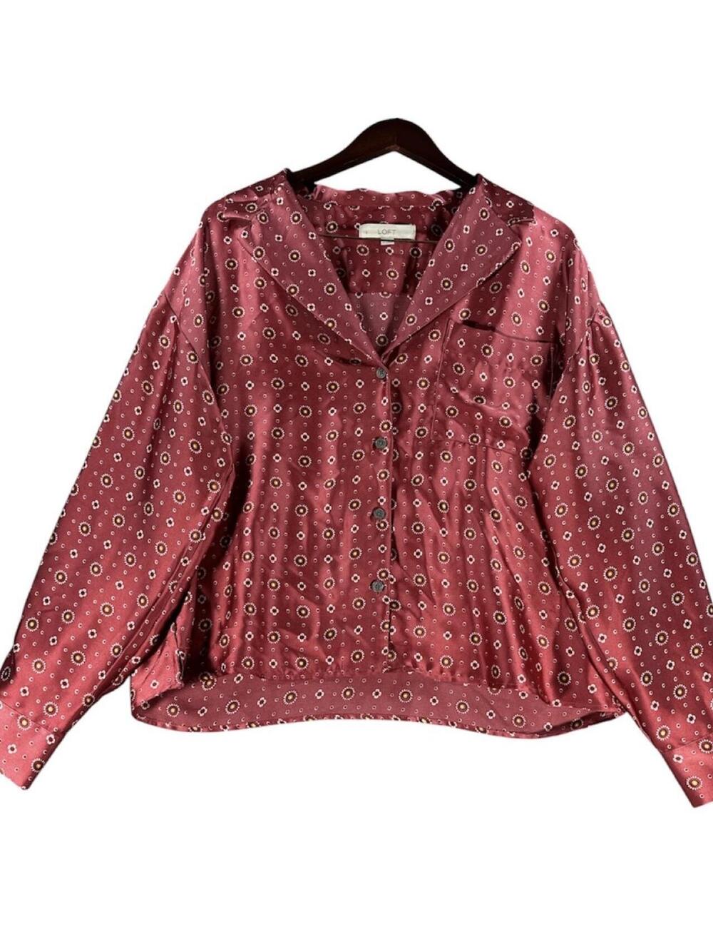 LOFT Satin Floral Button-Up Blouse – Size Large